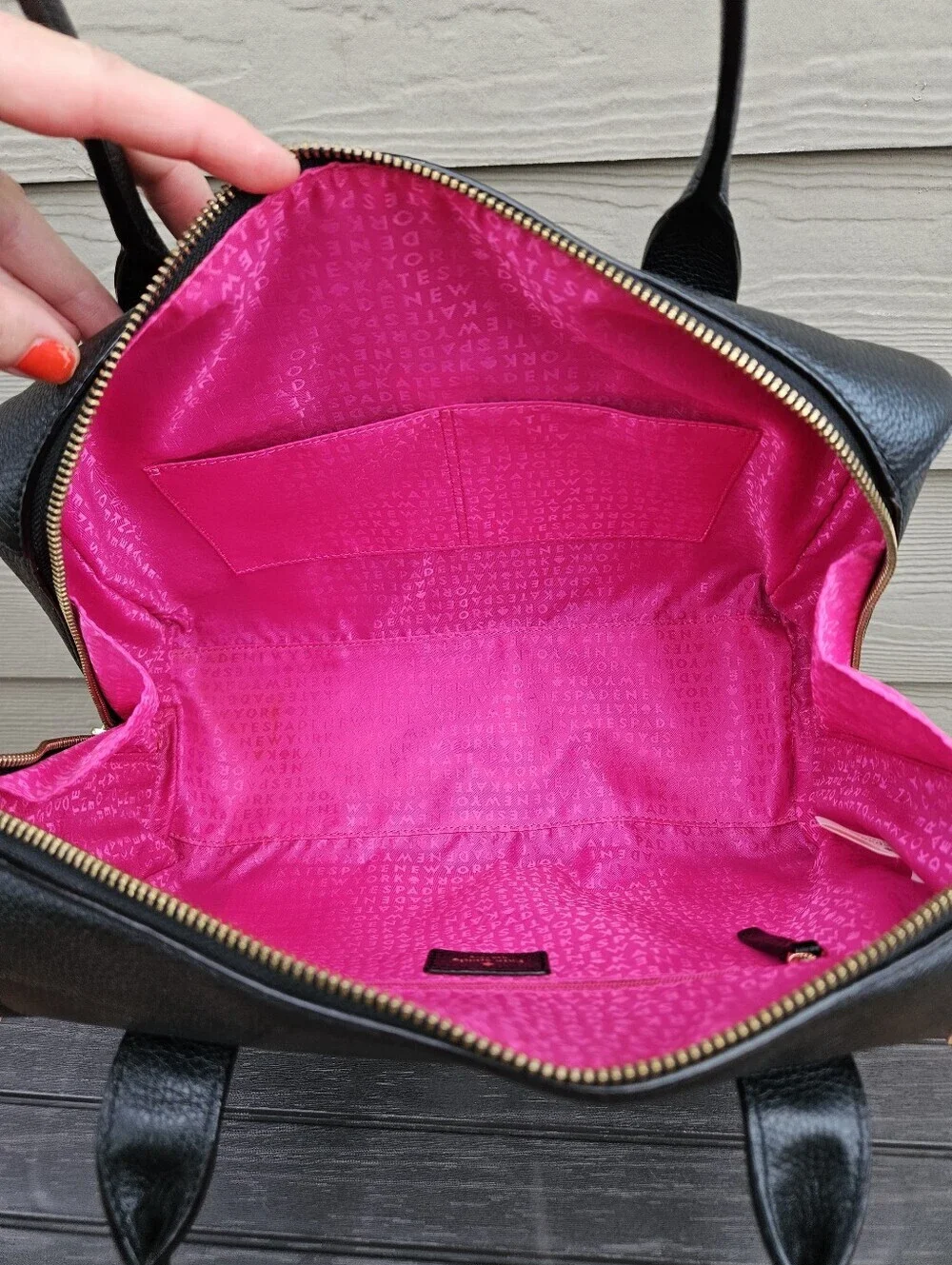 Kate Spade Large Black Handbag Doctor Medic Bag Pebbled Leather Purse Spacious